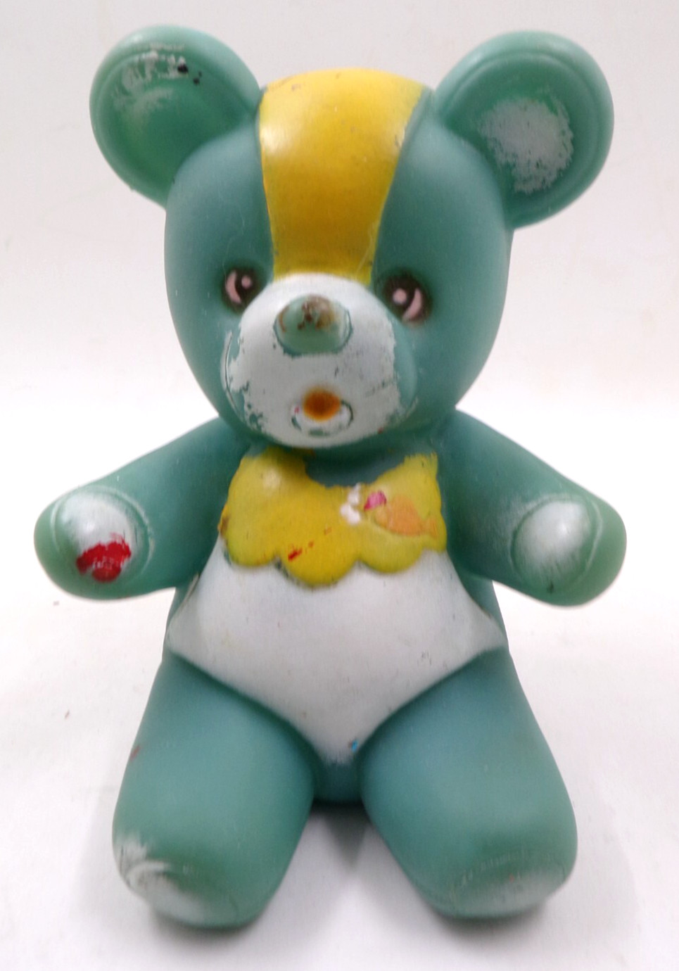 VINTAGE RUBBER SQUEAK TOY TEDDY BEAR BLUE MADE IN TAIWAN 4.5″