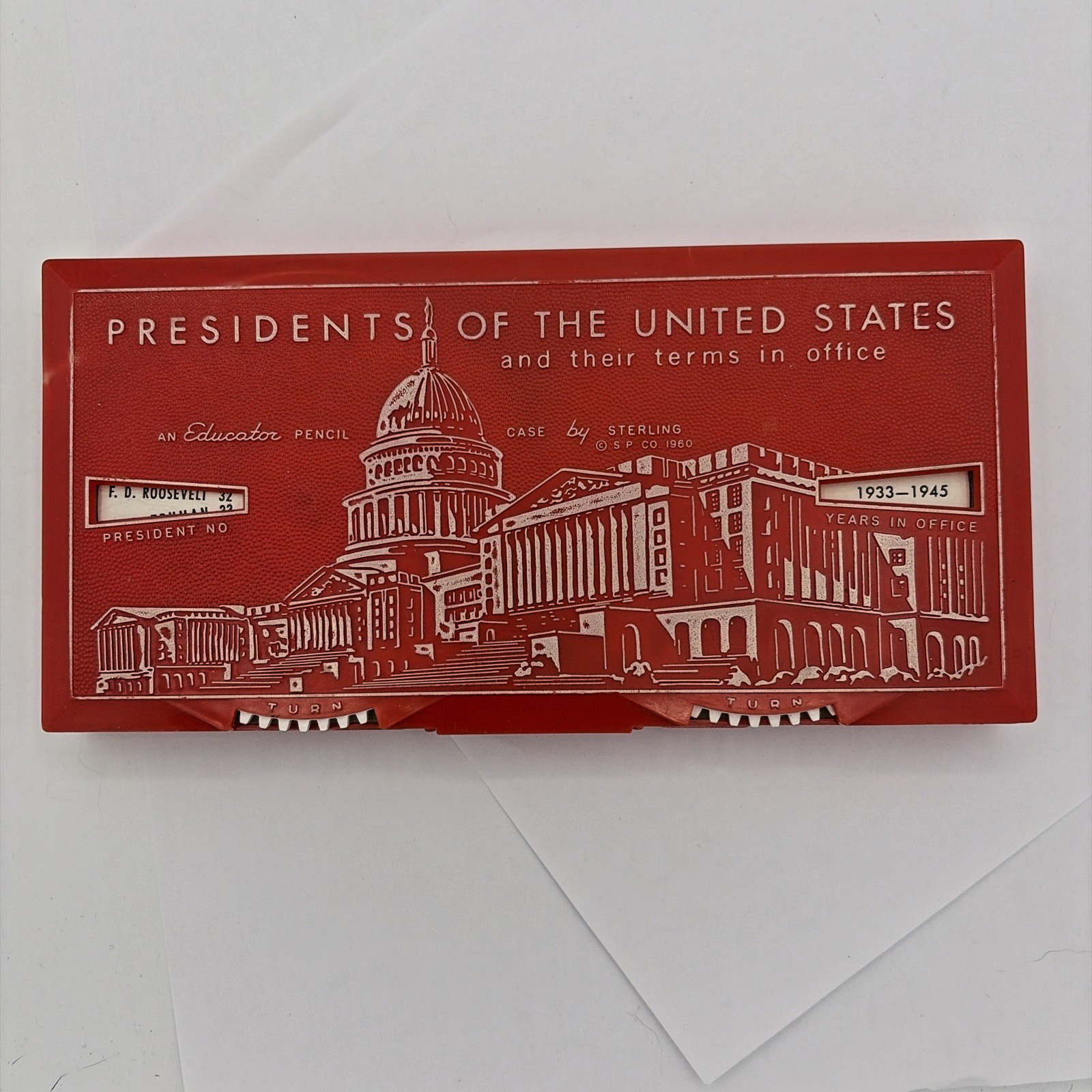 Presidents of the U. S. Terms Educator Pencil Case Sterling Plastics 1960 Red