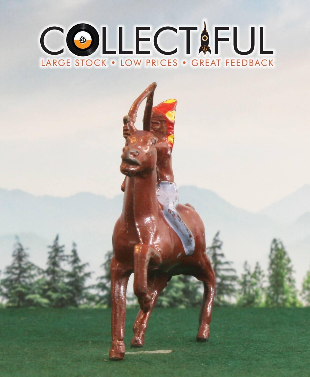LINCOLN LOGS VINTAGE LEAD FIGURE – AMERICAN INDIAN ON HORSE – BOW ARROW🔥