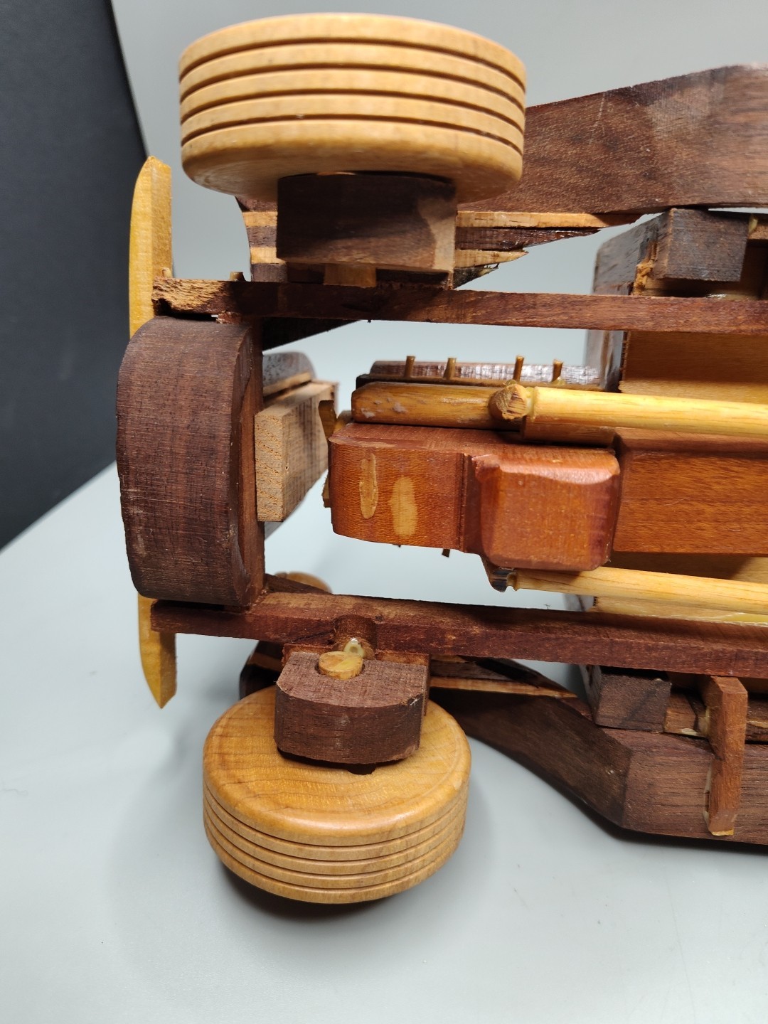 Model Wood Antique Car Signed Varies Woods Used Handmade 13″L x 6.25″H Detailed