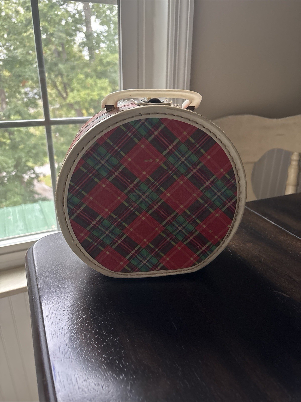 Vintage Doll Carry Travel Case Toy Suitcase Round Plase Latch Top Handle