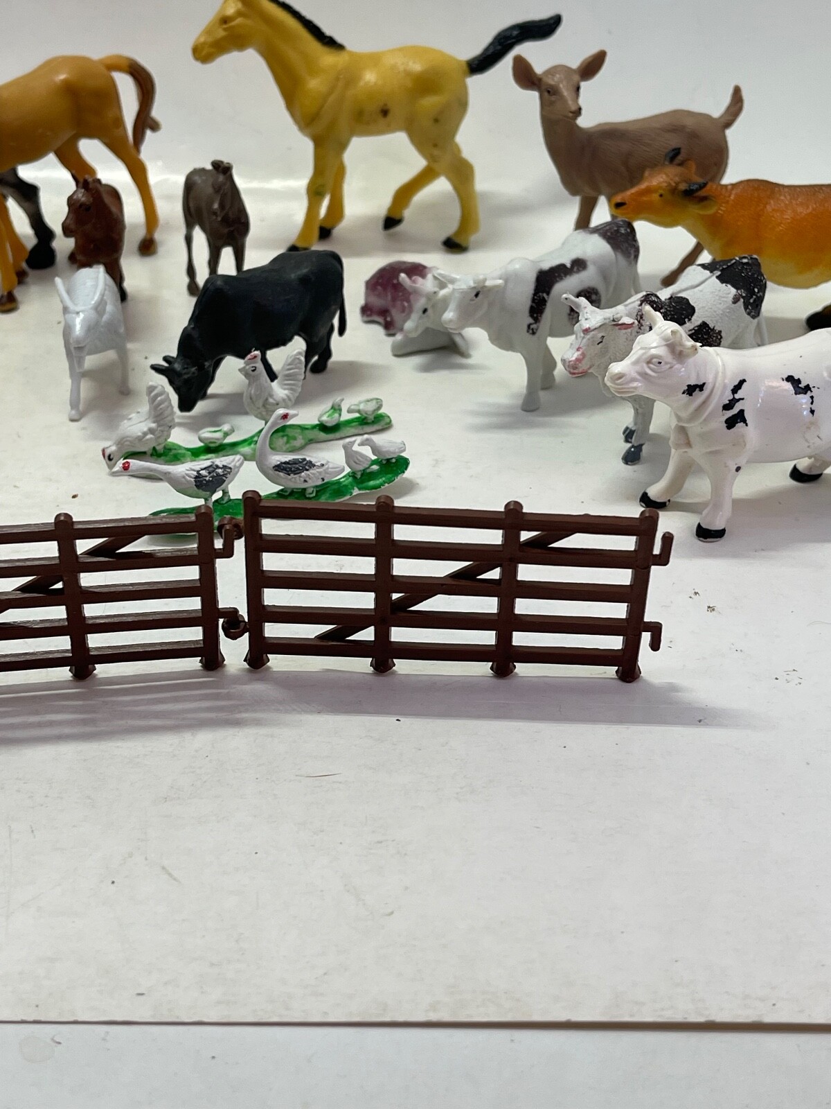 Vintage Plastic Toys (Farm Animals, Dino) Lot of 32 Assorted Sizes with Fencing