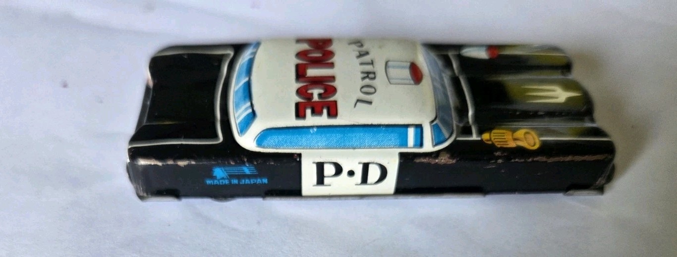 Vintage Tin Litho Friction Police Car Japan 1960’s 3.5 inches Long Patrol Car