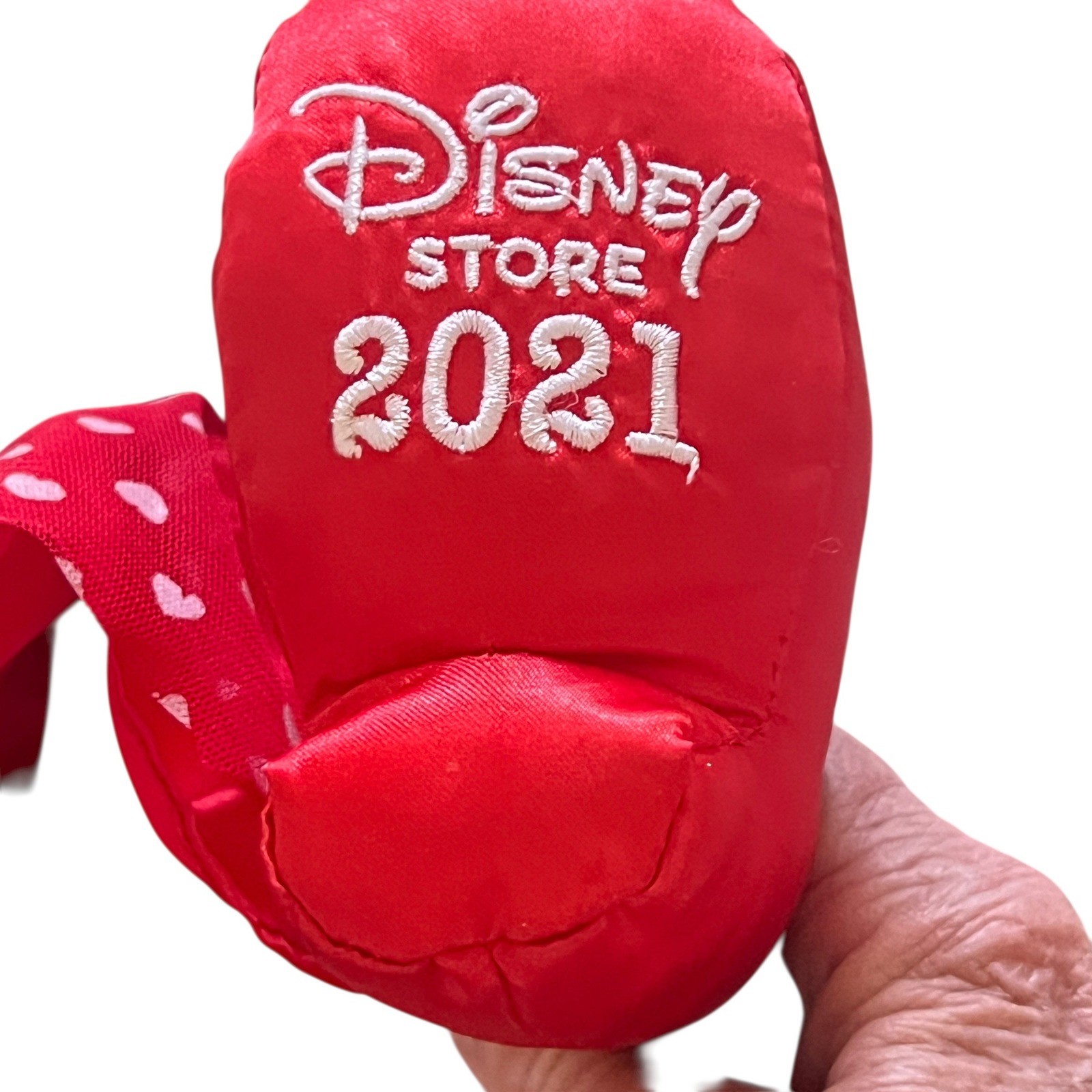 Disney Store 2021 Minnie Mouse Plush Valentine Heart Denim Jacket Red 16″ EC