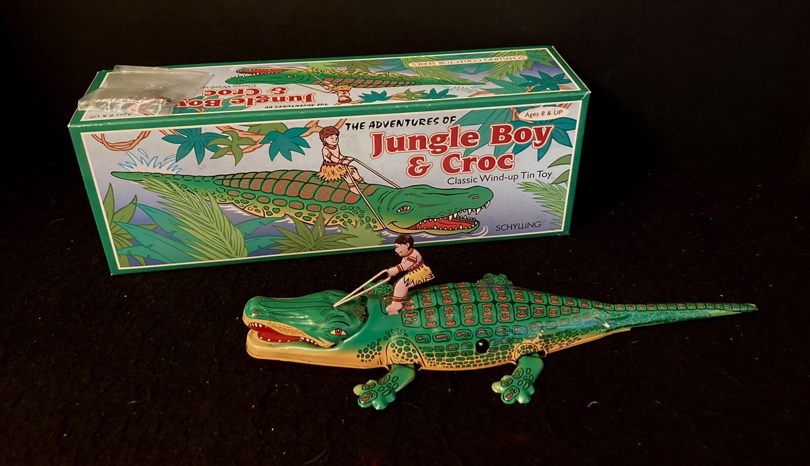 Jungle Boy and Croc wind up tin toy/ 2003/ NIB Schylling