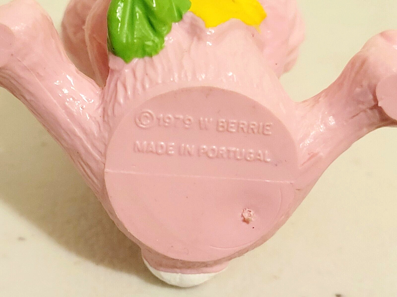 Vintage W Berrie Pink BUNNY RABBIT with Carrot PVC Toy Figure Portugal 2.5″