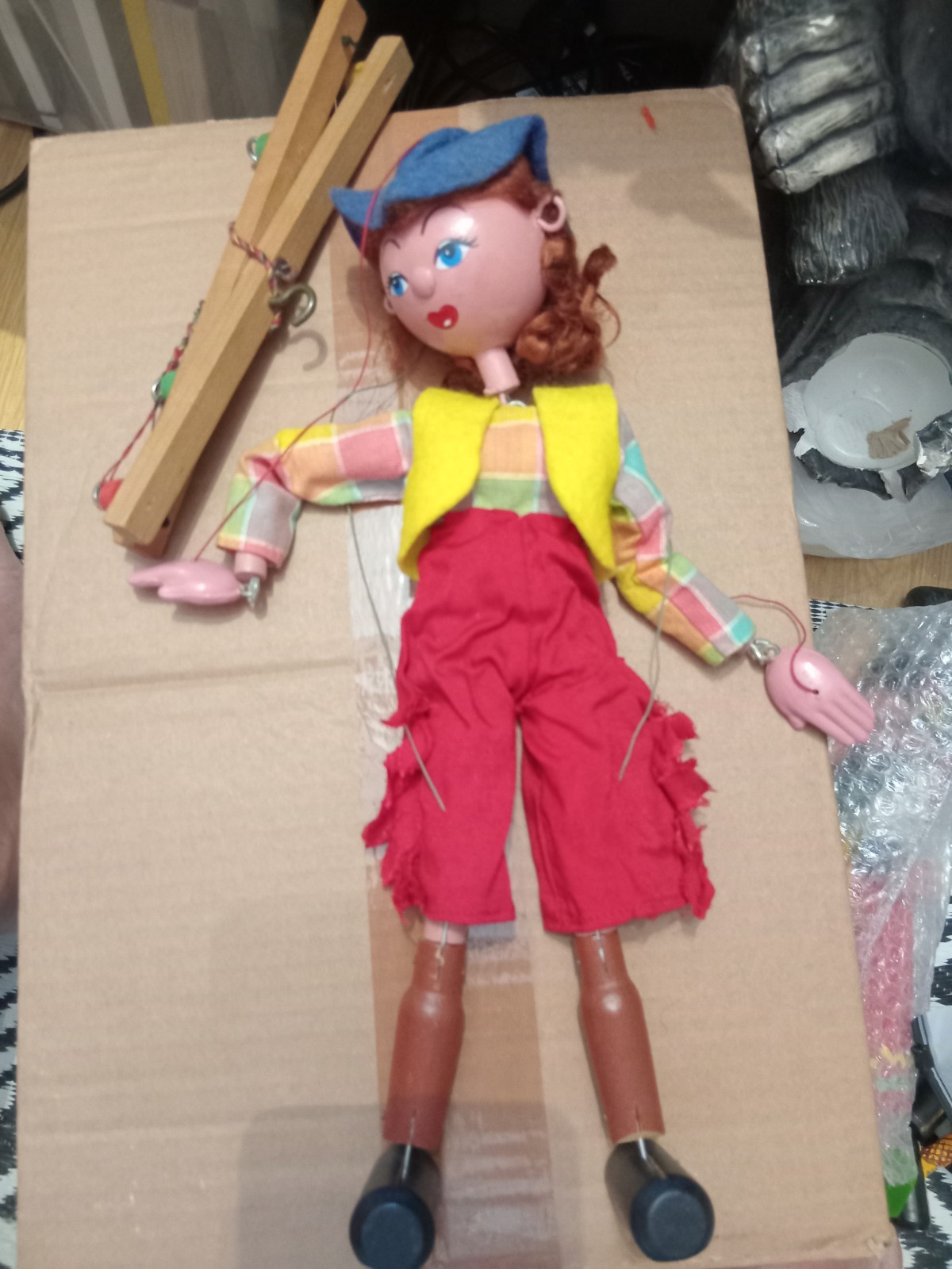 VINTAGE PELHAM PUPPET – COWGIRL..blue hat / red trousers