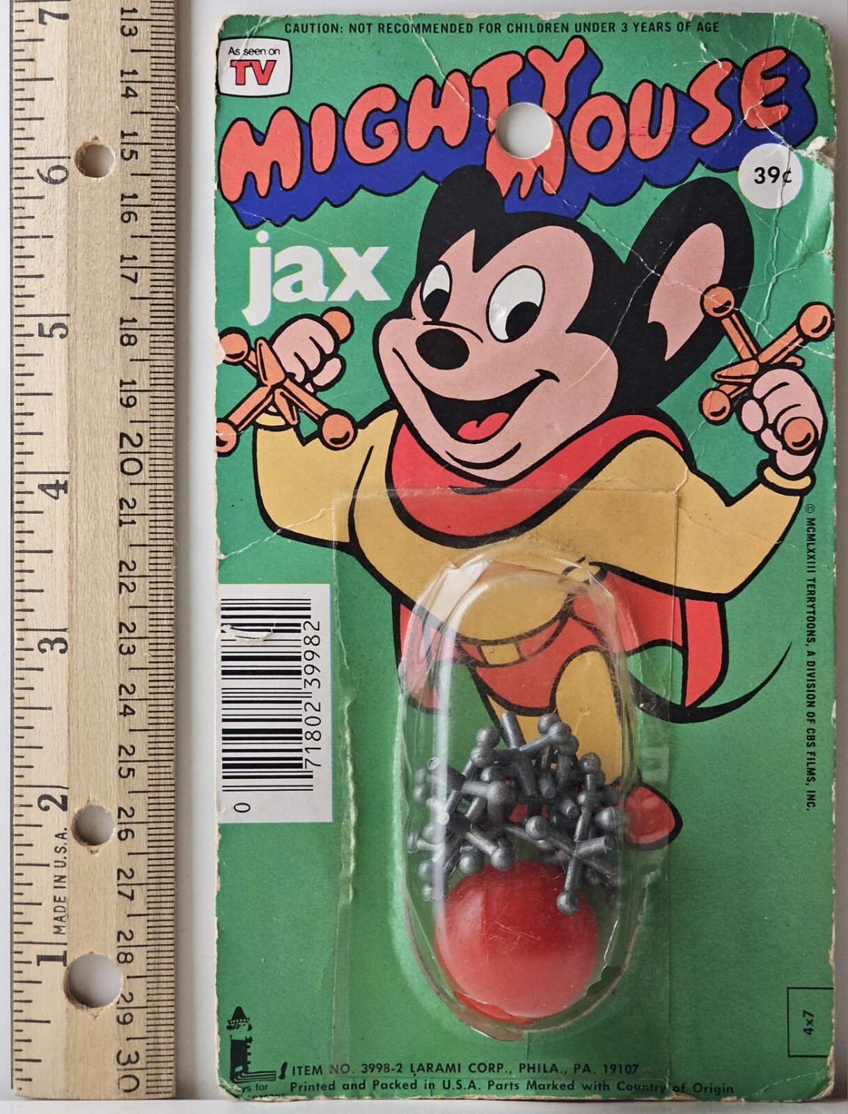 MIGHTY MOUSE Cartoon Jax VTG Toy-Metal Jacks Ball Toy Set Vintage Old NOS NIP