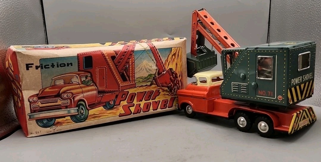 Vintage Tin Litho Daiya 267 Power Shovel Excavator Toy Friction Truck Excellent