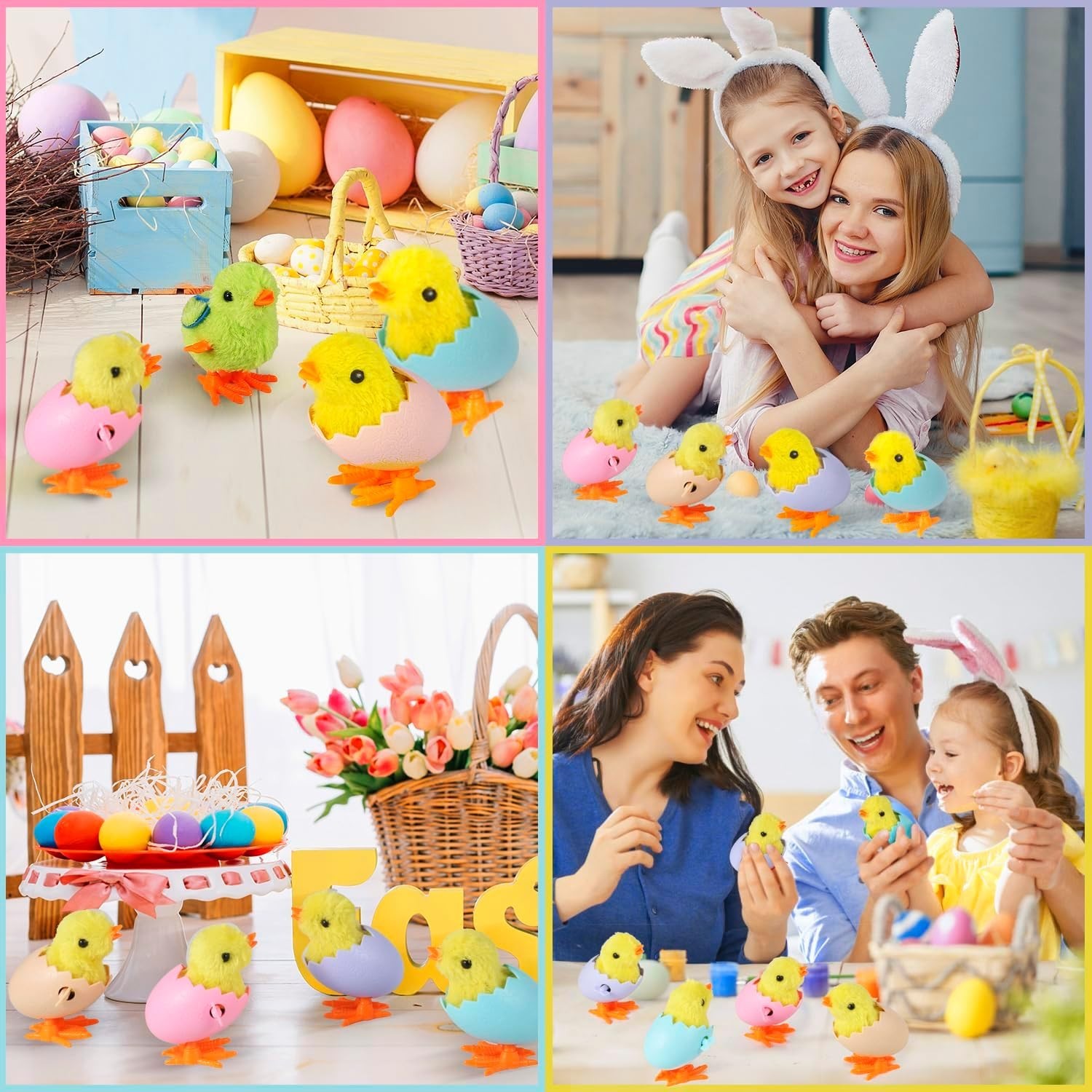 Chick Bunny Wind Up Toys for Kids, 4 PCS Clockwork Novelty Jumping Hopping To…