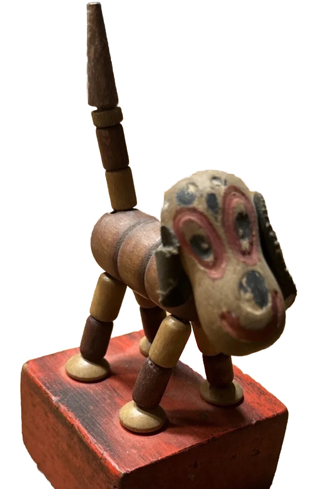 Antique wooden,WA-KOU-WA push puppet dog With Sqeaky Sound RARE!