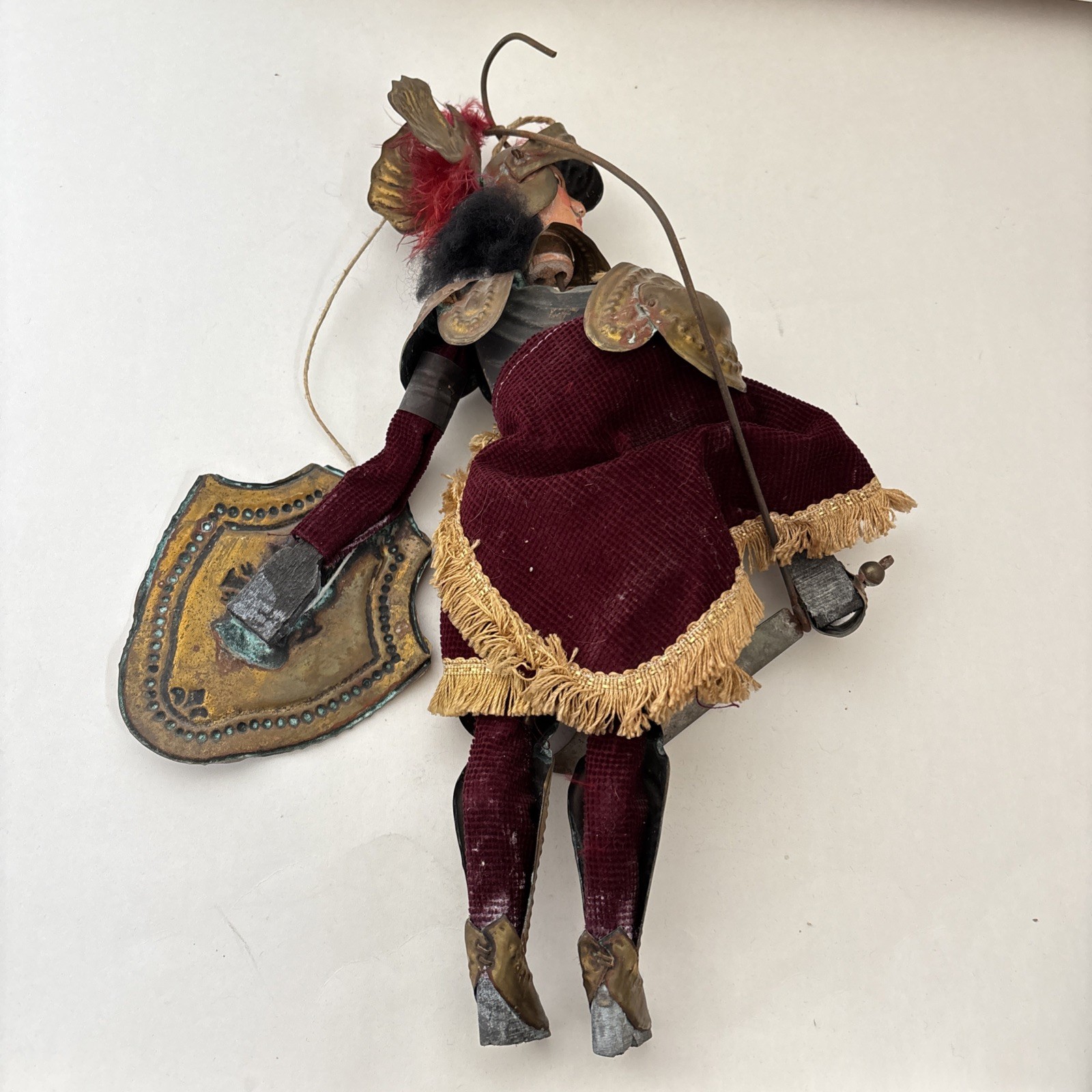 Vintage Antique Handmade Knight Italian Sicilian Puppet Marionette Metal Armor