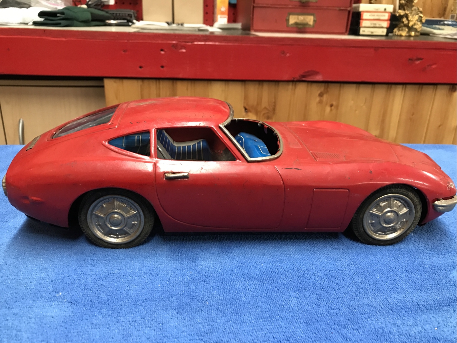 ATC Japan Ichiko TIN TOY Car Toyota 2000GT Original Condition With Wheel As Is