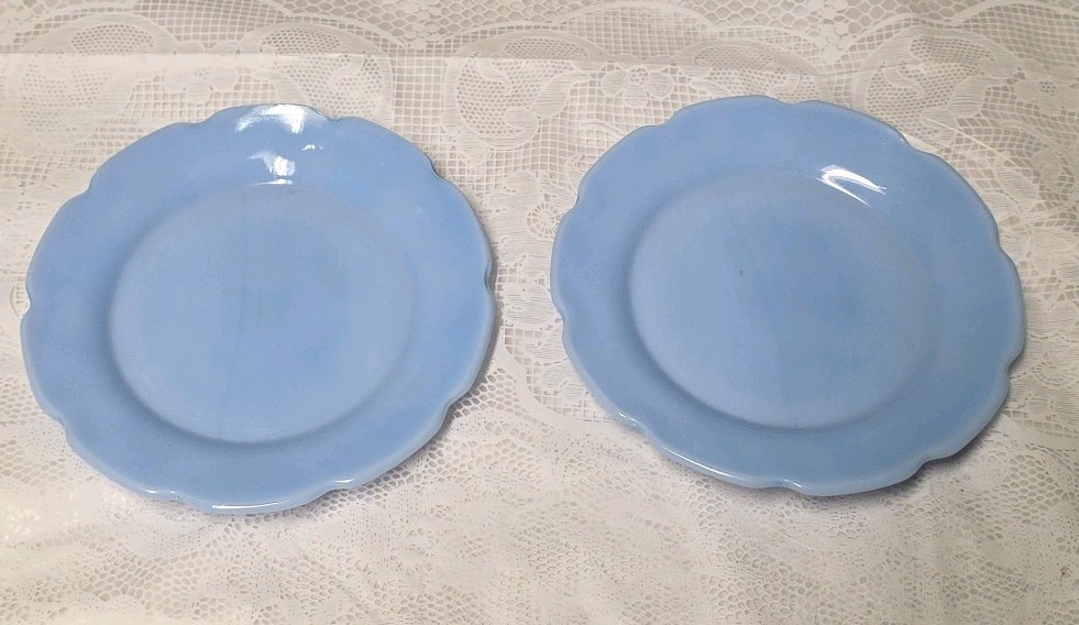 Jeannette Cherry Blossom Delphite Depression Glass, 2 Child Plates for Tea Set