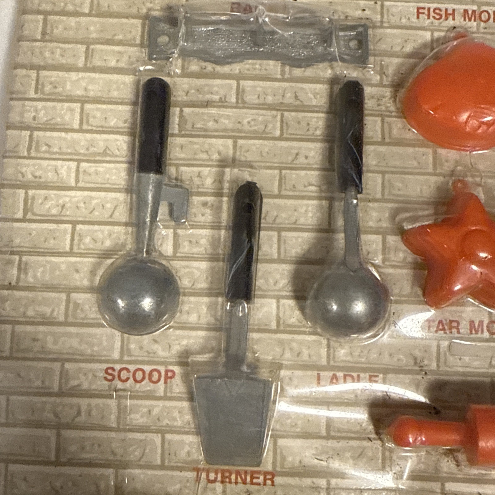 Vintage Ideal Mini-Matic Kitchen Utensils Set Retro Orange Yellow Canister Toy