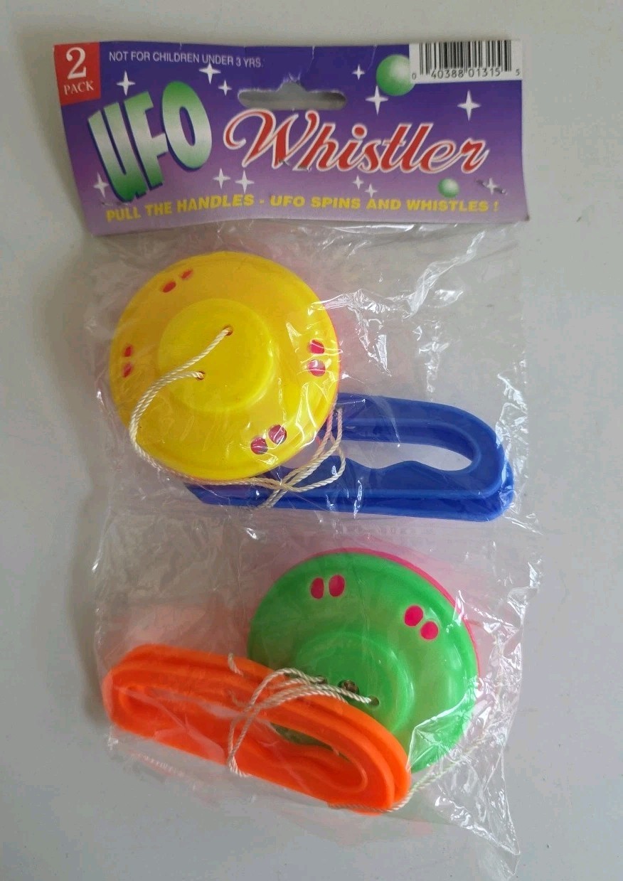 VTG UFO Whistler 90s Kids Toy NOS Sealed Spins Whistles 2 Pack Retro
