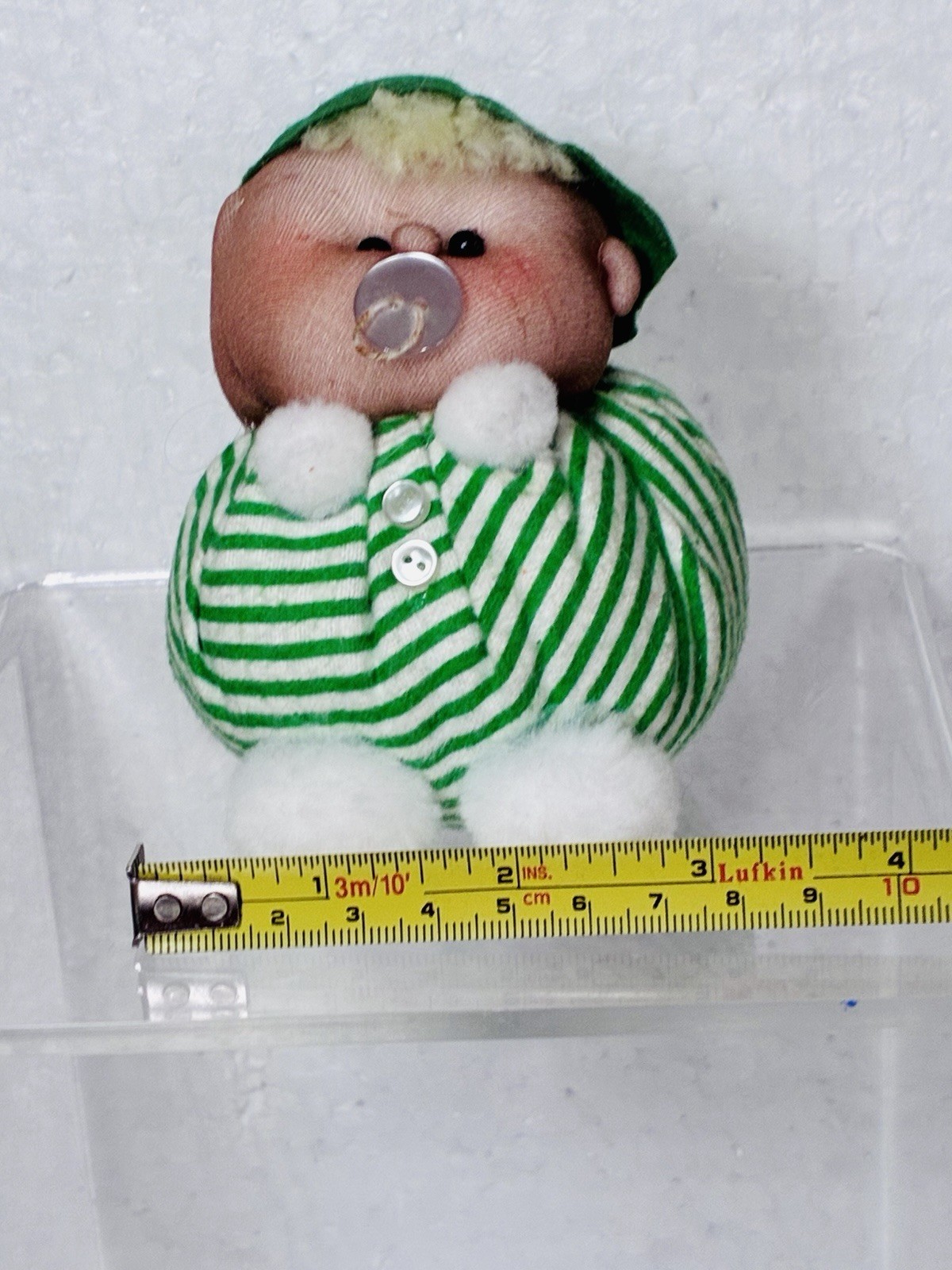 Vtg Handmade Stuffed Nylon Stocking Soft Sculpture Doll w Green Hat