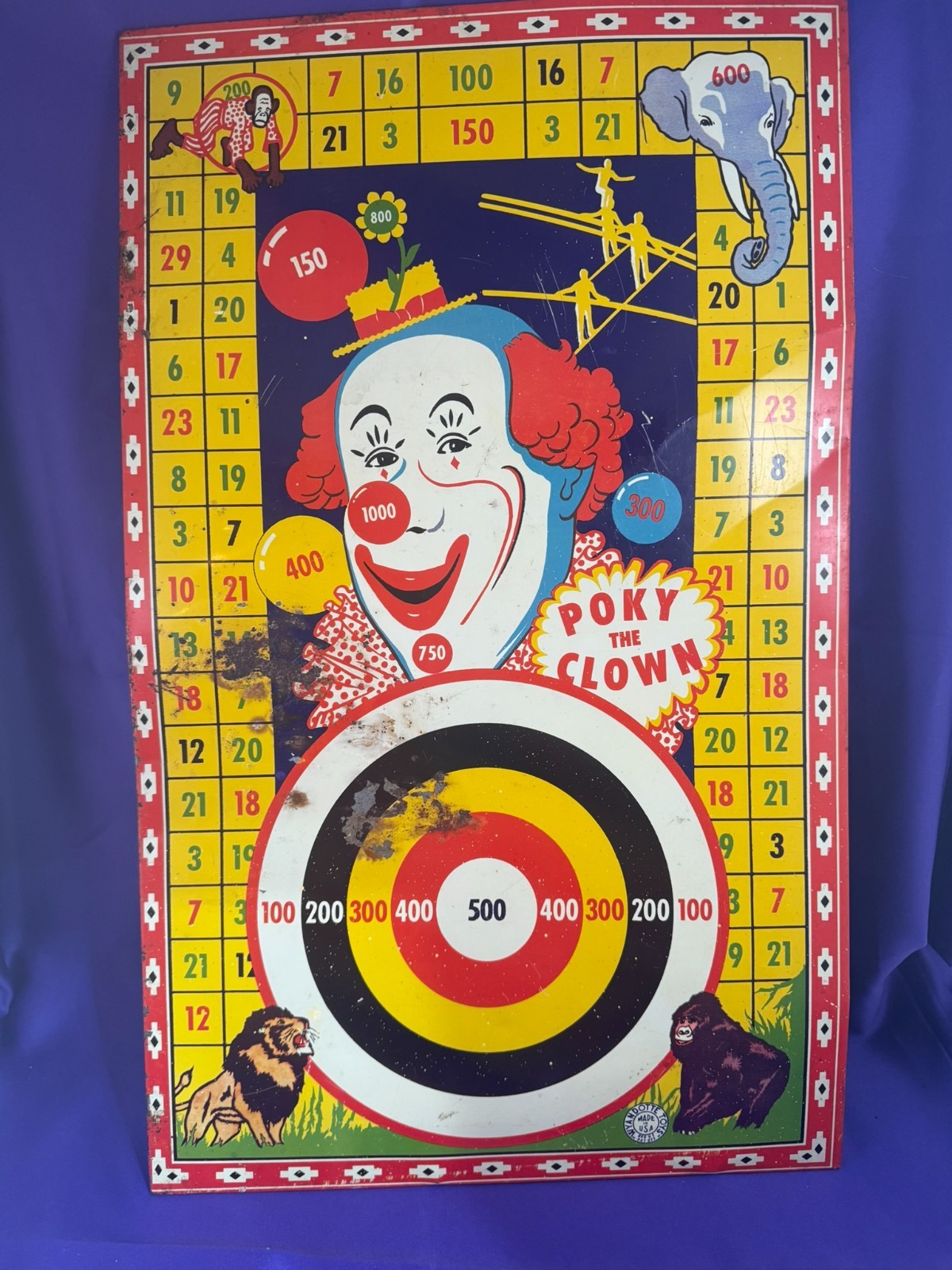 Wyandotte Toys Poky The Clown Metal Magnet Dart Target Board