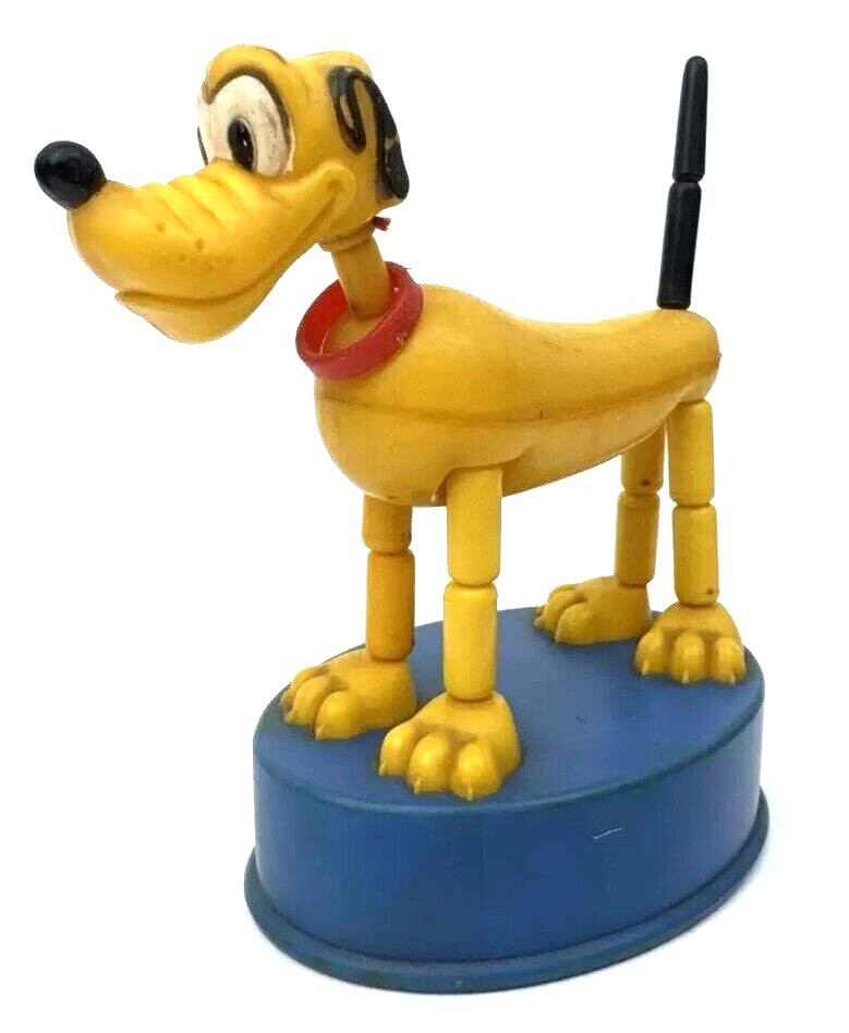 Vtg Kohner Disney Pluto Dog Thumb Push Button Toy Puppet Collapsible Hong Kong