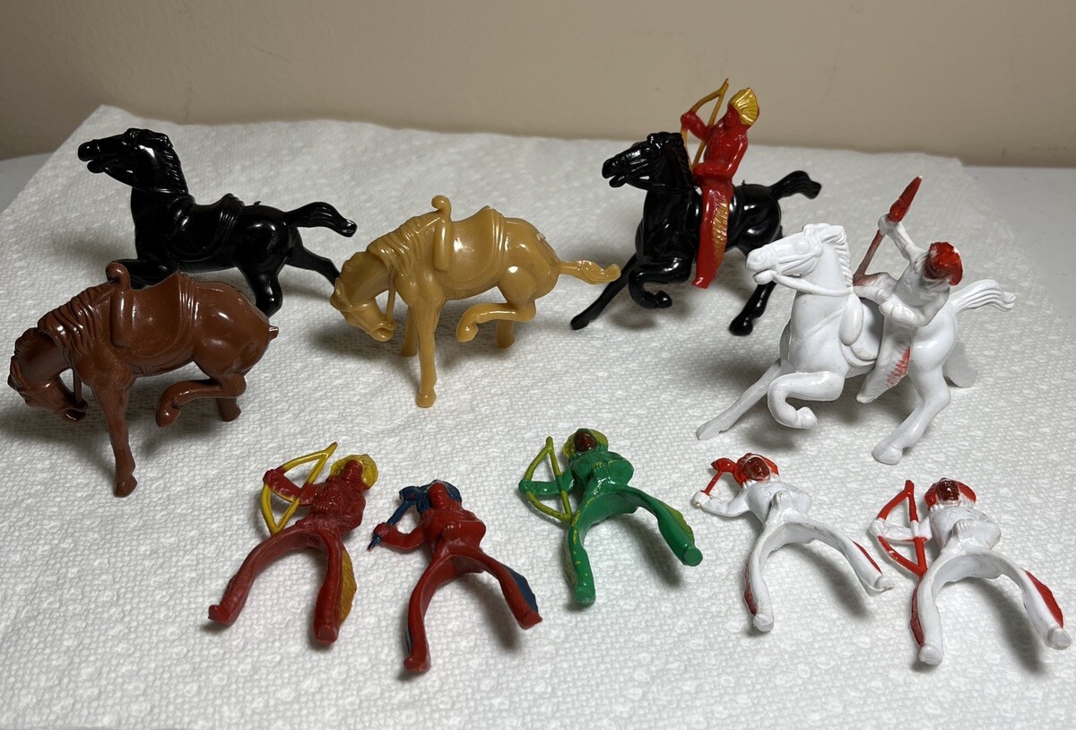 Vintage Ajax Brand Hard Plastic Horses And Indians