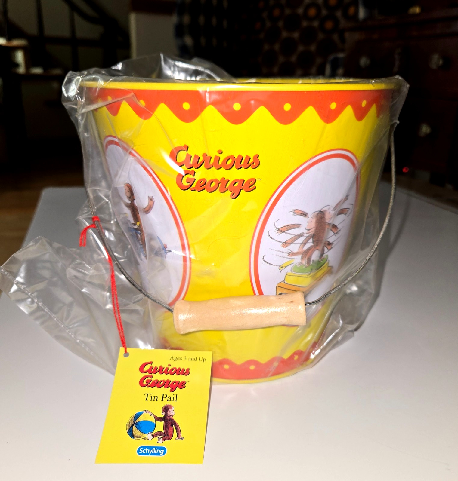 Curious George Schylling Tin Pail Sand Bucket Mint Condition Vintage 2003