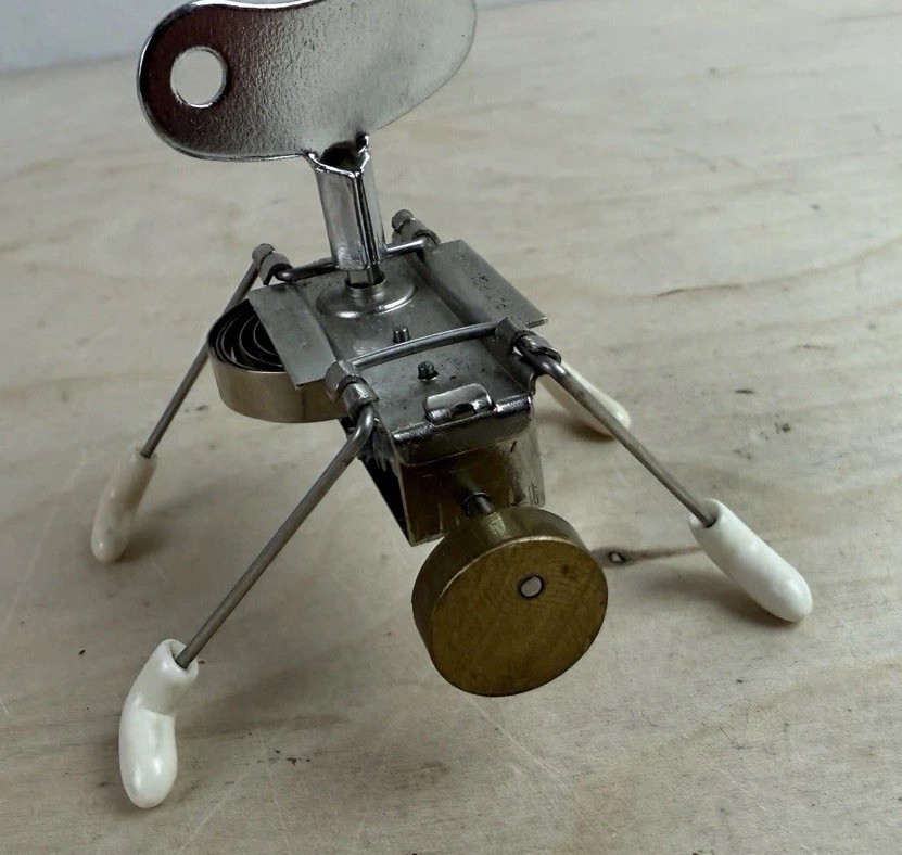 Vintage Wind Up Metal Critter Spinner Kinetic walking Toy Atomic mid-Century