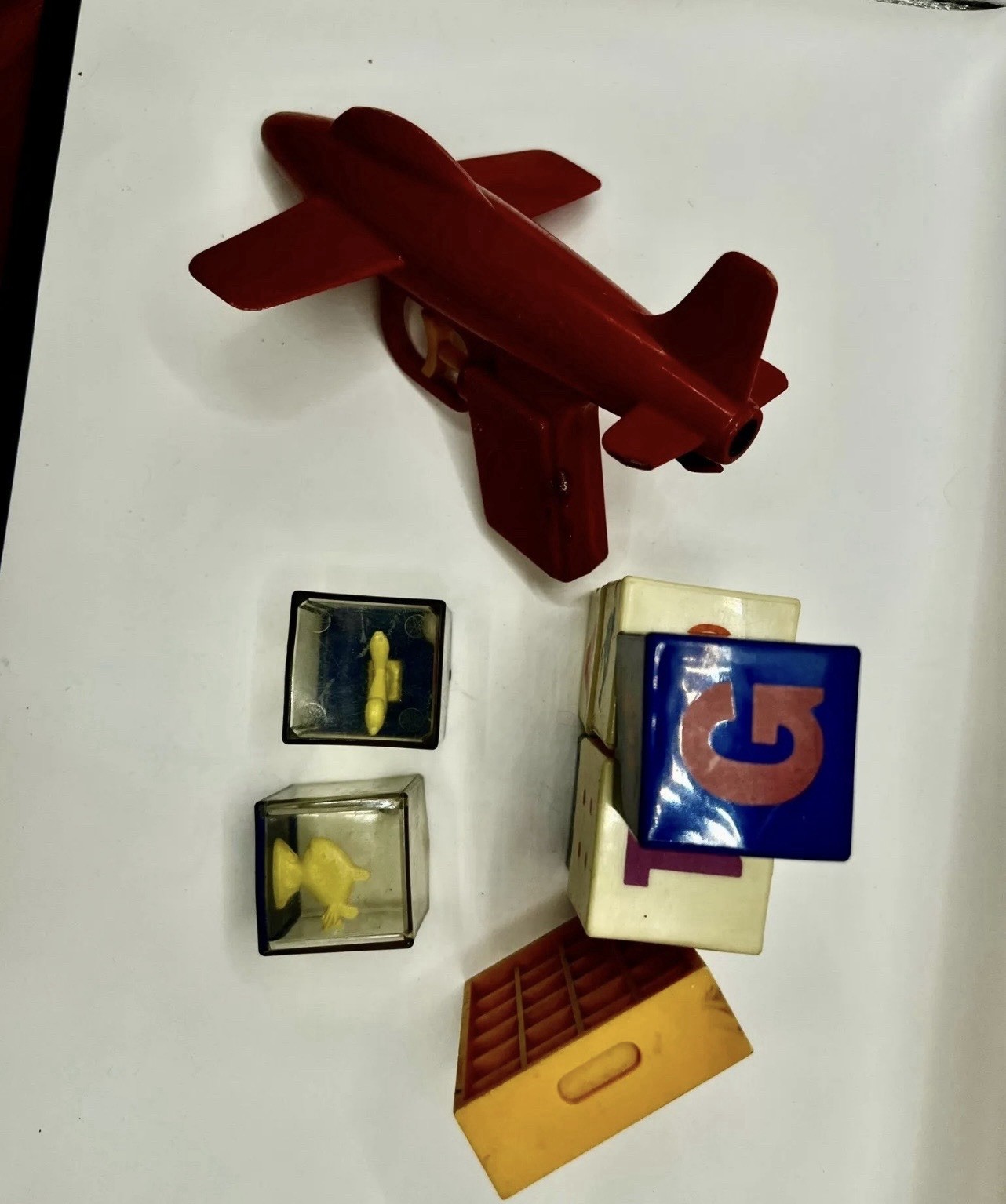 Vintage 1960s Retro Toy Lot Monoplane Plane Kusan Koo Rattle Blocks Coca-Cola