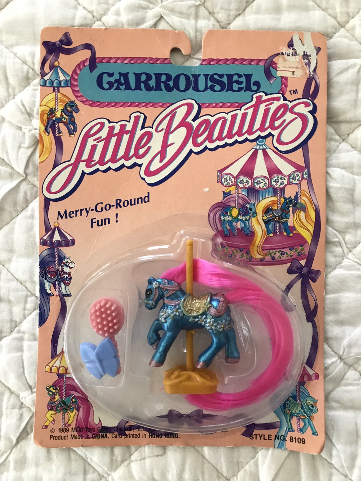 1989 MULTI TOYS CORP CARROUSEL LITTLE BEAUTIES BLUE PONY PINK HAIR #8109 HORSE