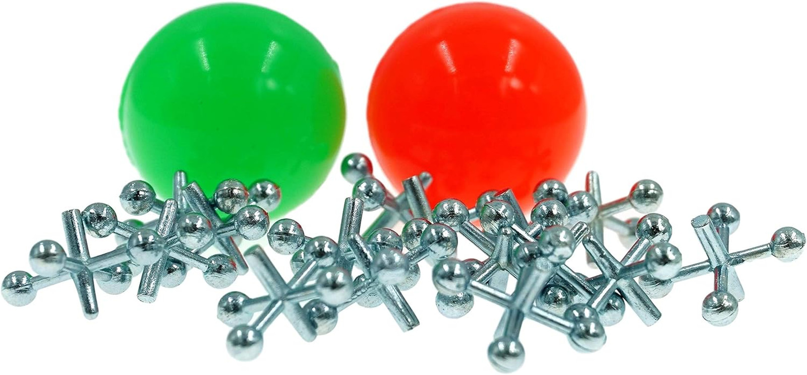 JA-RU Vintage Toys Double Metal Jacks Set (1 Pack) W/ 16 Jax & 2 Bouncy Balls. C