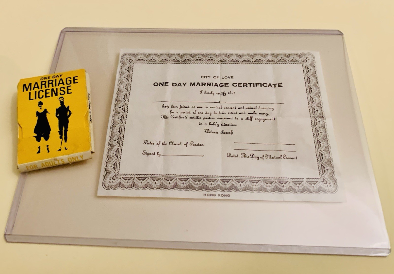Vintage 1974 One Day Marriage License Gag Gift Noveltone Risque Misspellings