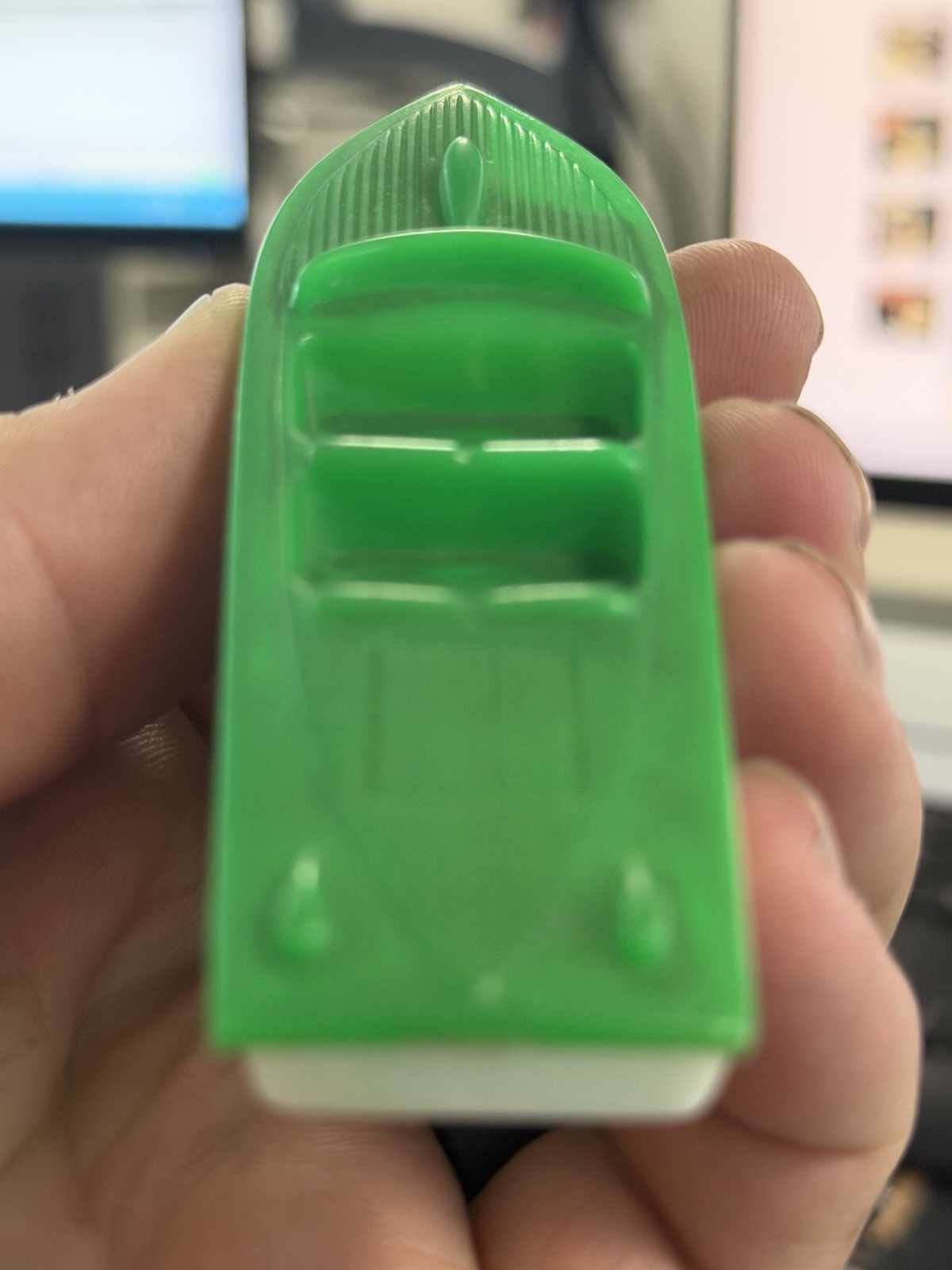 Vintage WANNATOY Plastic Toy Speed Boat Green White Made in USA Small