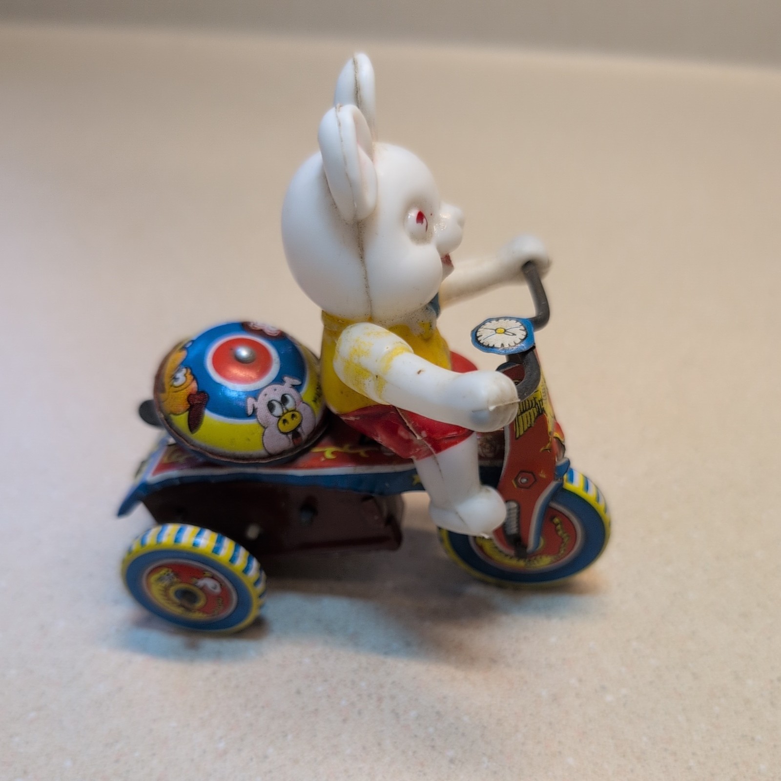 Vintage Tin Litho Wind-Up Tricycle W/ Bunny – Tested/Working