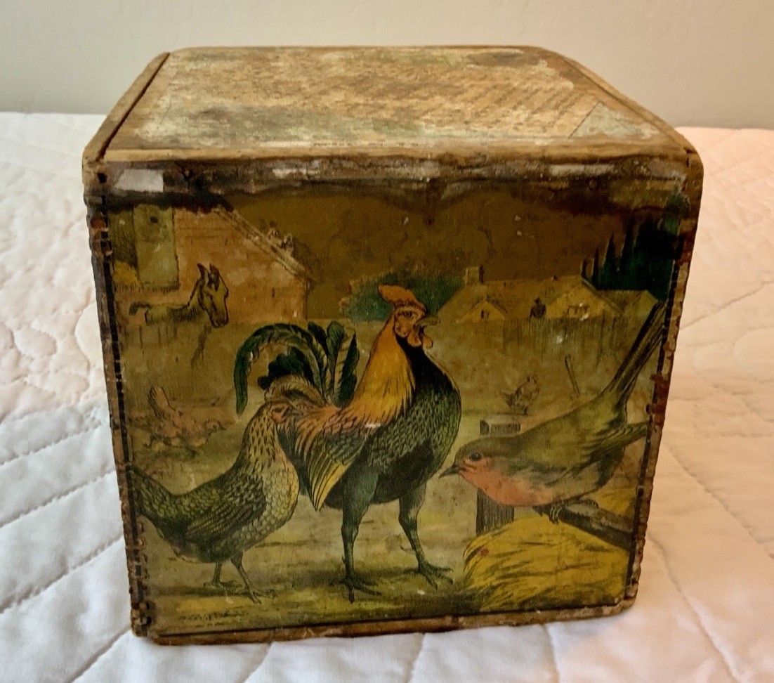 Antique Children’s Toy Stacking Block, 1881, Marriage Of Jenny Wren, Cock Robin