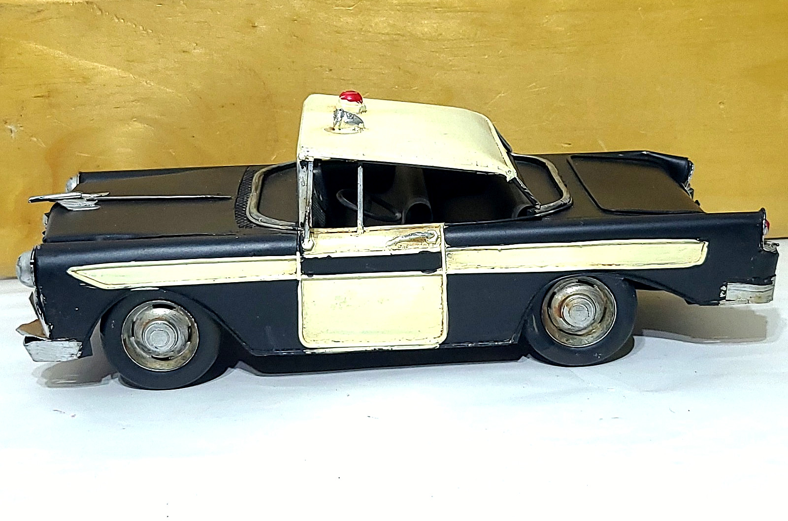 Handcrafted Tin Metal Vintage Police Cruiser Cop 10” Car