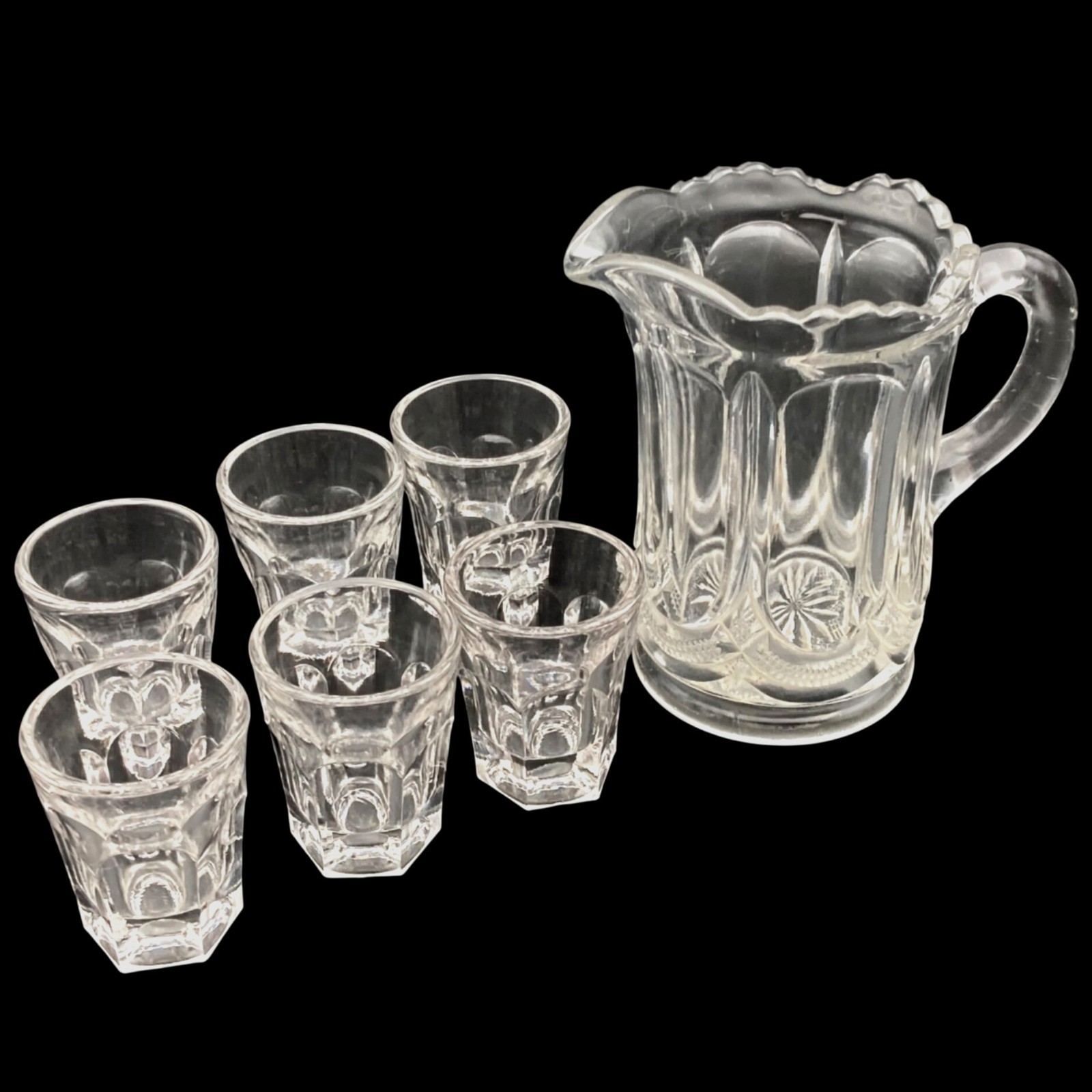 EAPG Child Toy Water Set US Glass Galloway 15086 Mirror Plate Pitcher 6 Glasses