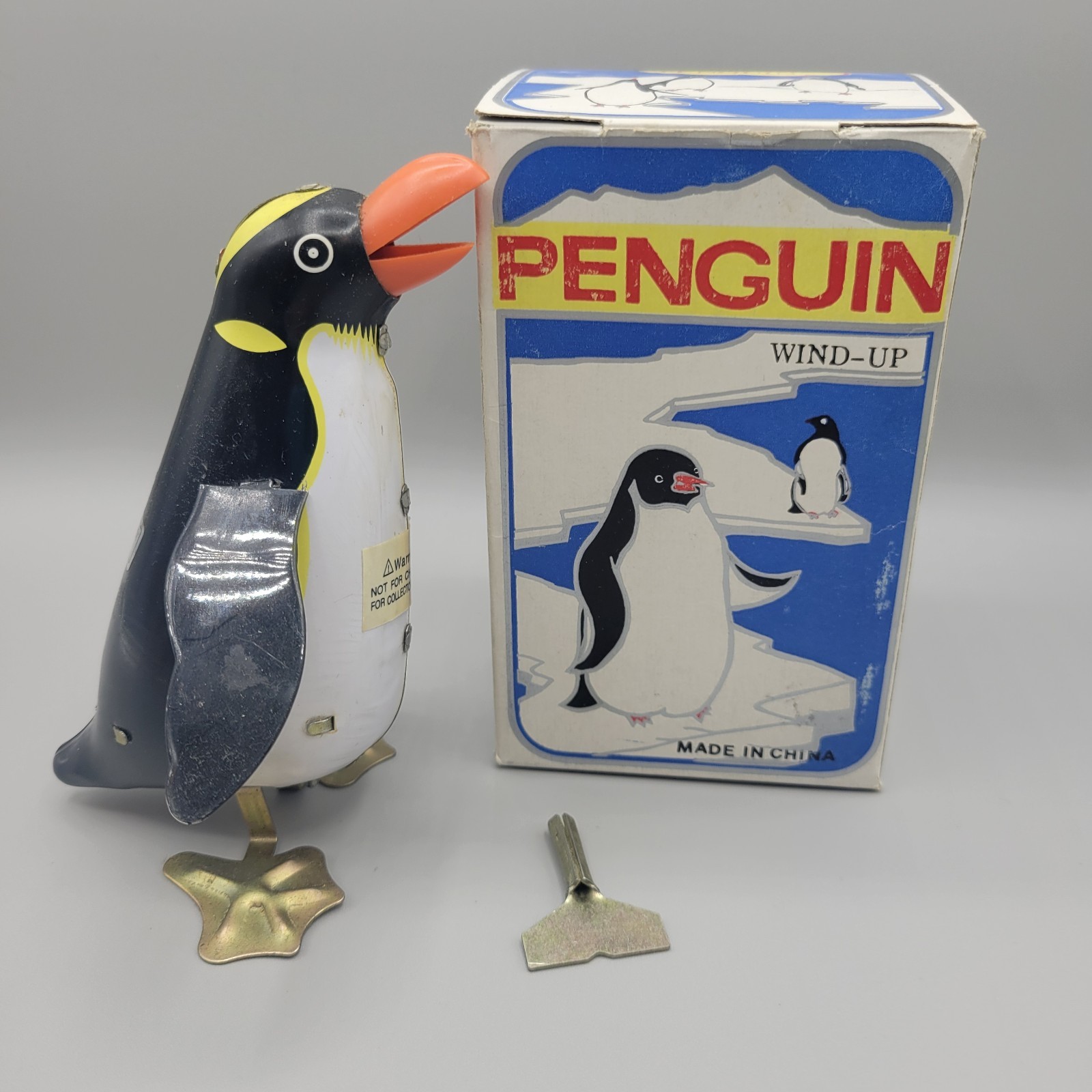 Vintage Wind up Tin Mechanical Rock and Roll Penguin Toy Works