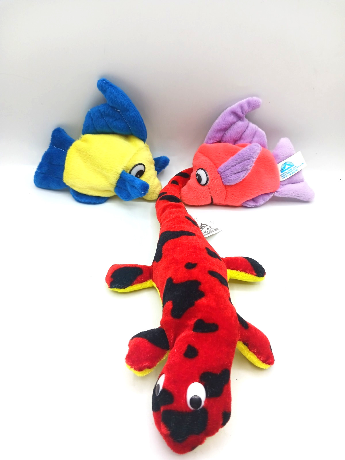 Vintage Ideal Toys Red Lizard Gecko & 2 Oriental Trading Co Fish Plush Lot Of 3