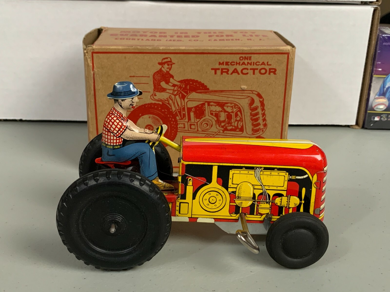 1950’s Courtland Mechanical Wind Up Tractor Tin Lithograph Original With Box