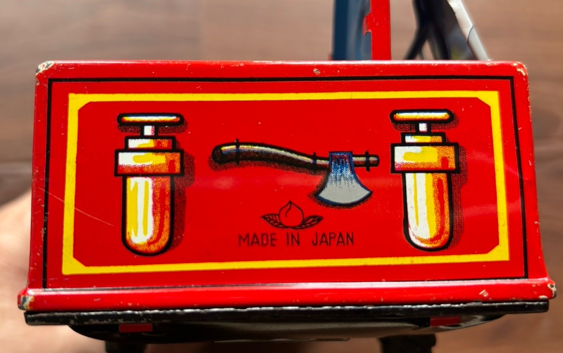 Vintage Japanese 1960’s friction drive tin lithograph fire engine collectible