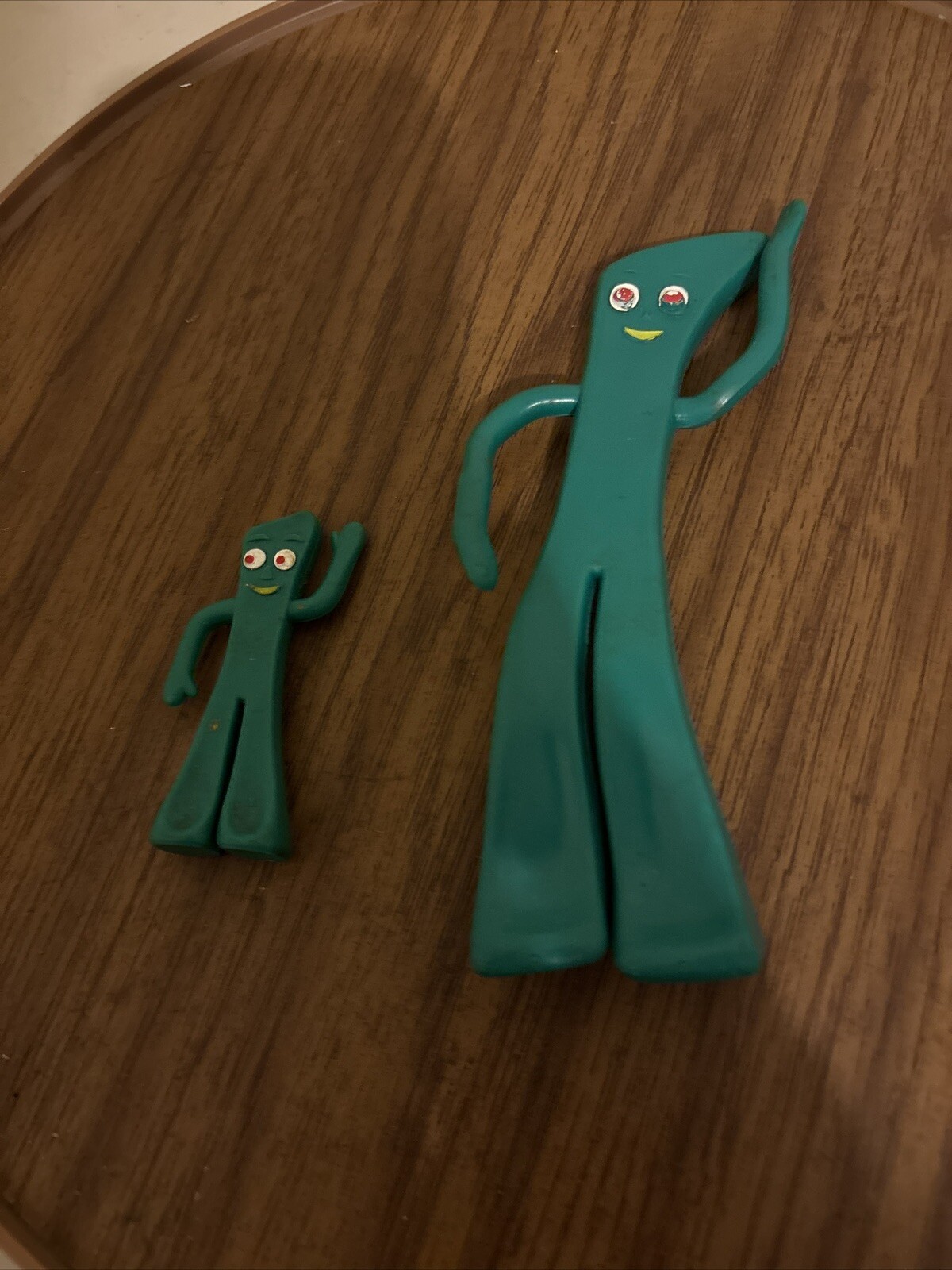 2 Vtg GUMBY Green bendable bendy Figure Toy 6″ & 3″ Jesco Made in Hong Kong v017
