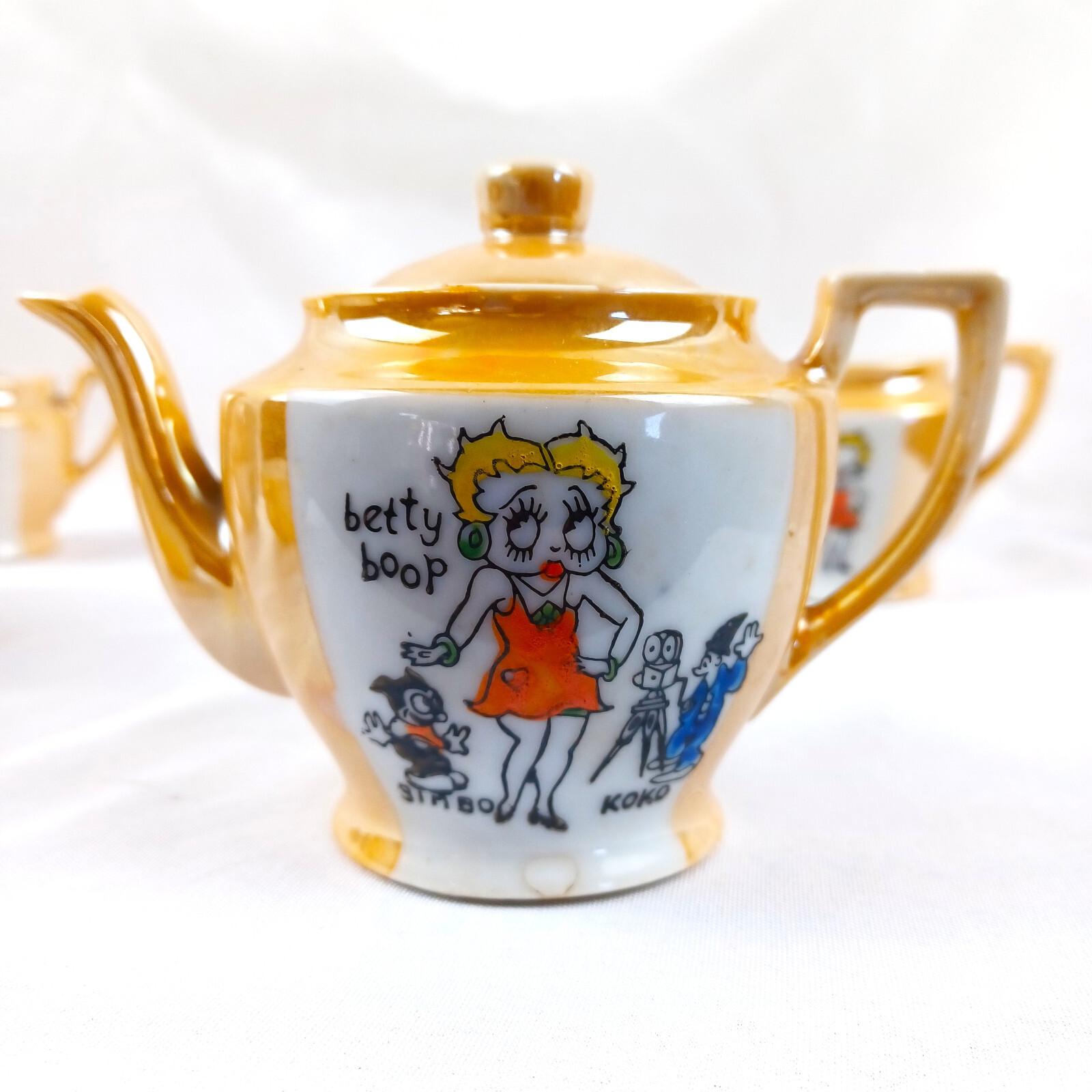 Betty Boop Child’s Tea Set Gold Luster Fleisher Studios Vintage Japan READ