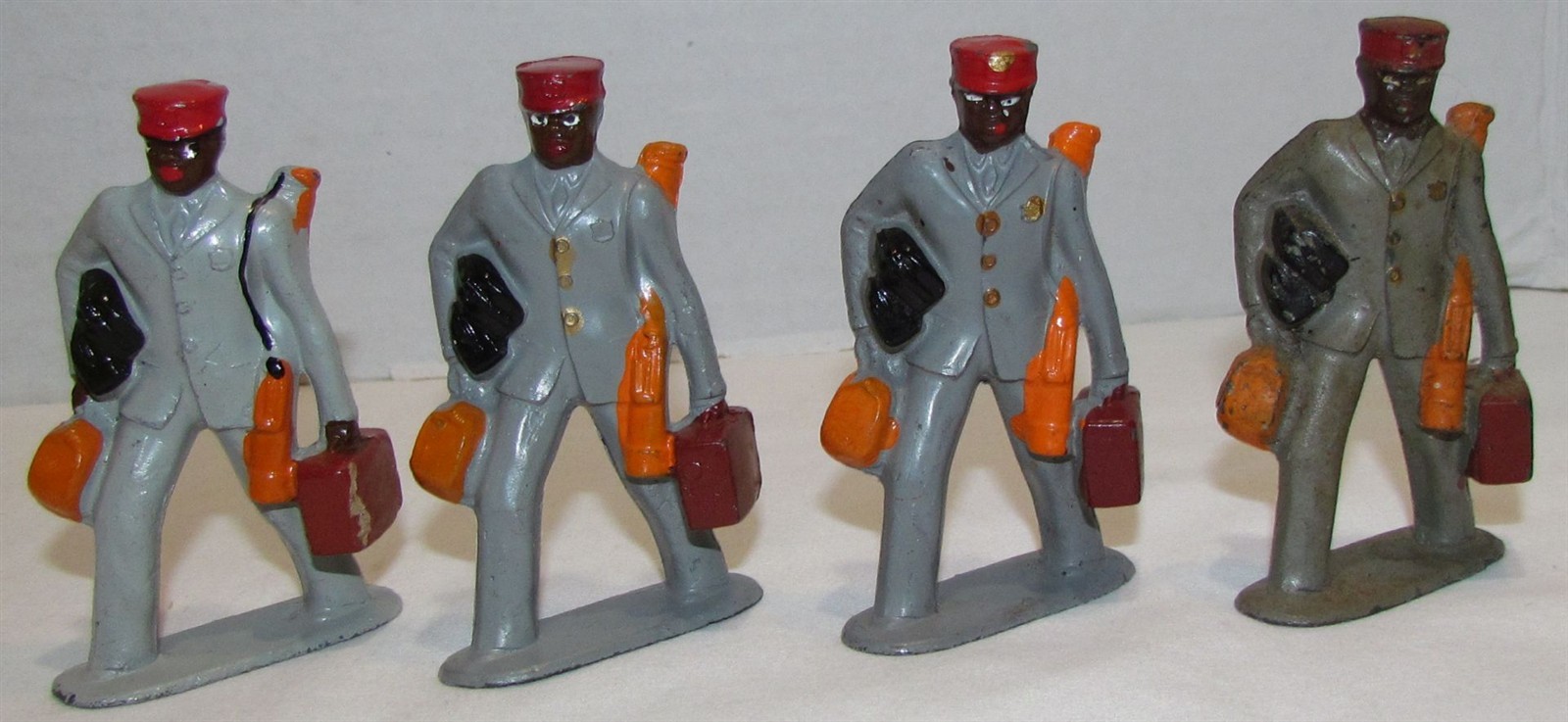 4 Vintage Barclay Red Cap with Bag Train Porters Lead Figures