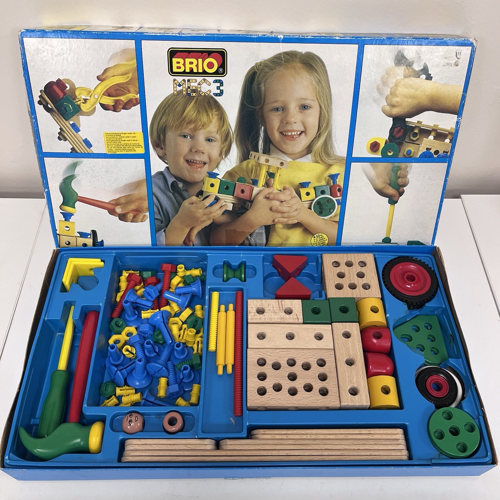 Vintage BRIO MEC 3 #34321 Wooden Building Construction Toy Set Sweden 1993 BOX