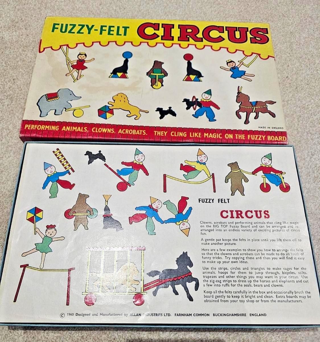 Allan Industries Fuzzy-Felt Circus 1960s Mid-Century Toy Game Made in England
