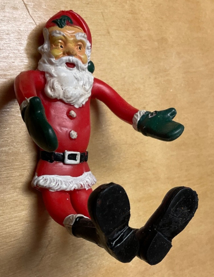 VTG Santa Claus Toy Bendable Rubber & Wire Christmas Figure Red Green Gloves