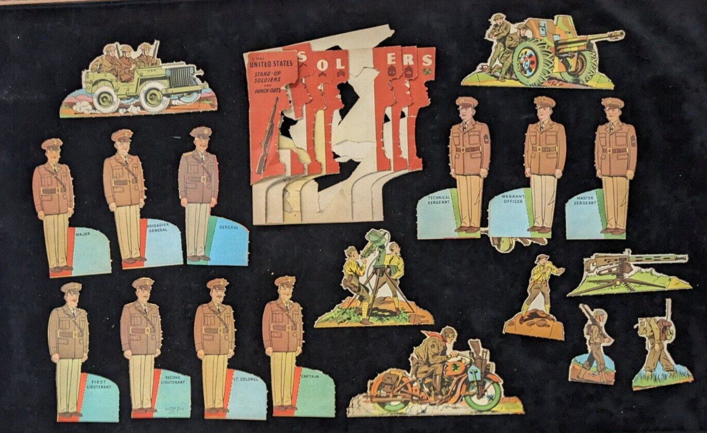 Vintage WWII era United States Die-Cut Stand-Up Soldiers Punch-Outs Paper Toys