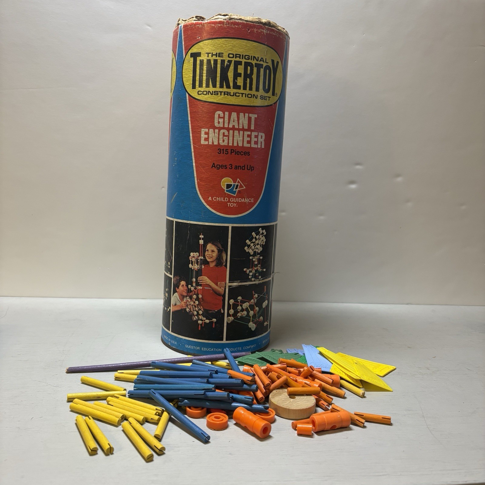 Vintage Original Tinkertoy Construction Set No.155 No Lid Some Pieces 1972