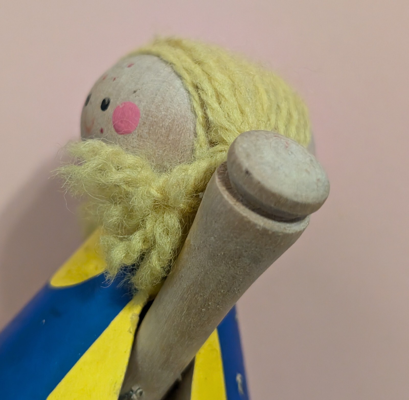 Vtg Wooden Blonde Girl Pull Cord Puppet Doll – Sweden – Rare Torsten Klintas Toy