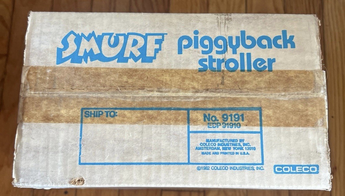 Coleco Smurf Piggyback Stroller Toy 1982 Vintage Smurfs Character Family Age 3-7