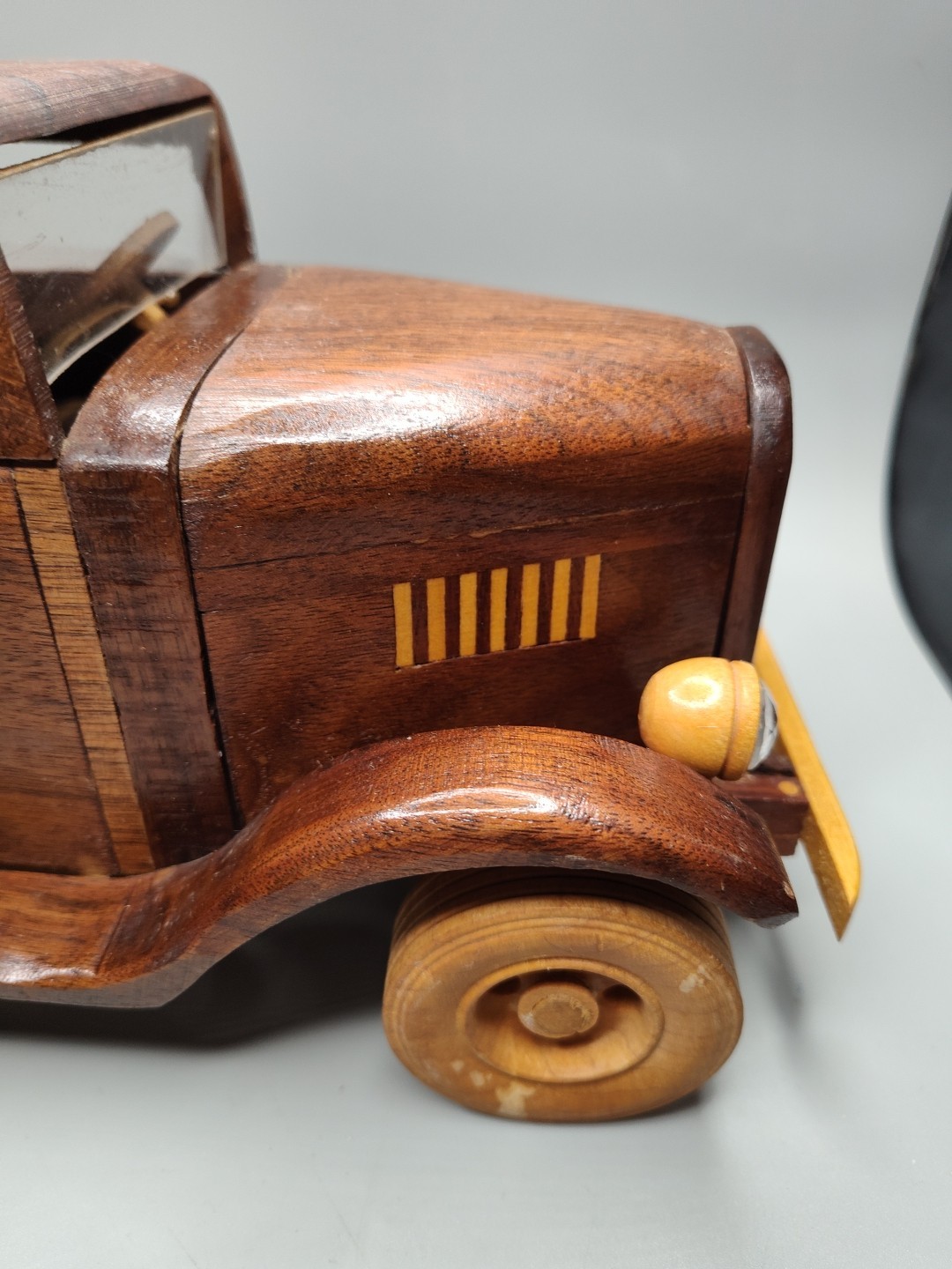 Model Wood Antique Car Signed Varies Woods Used Handmade 13″L x 6.25″H Detailed
